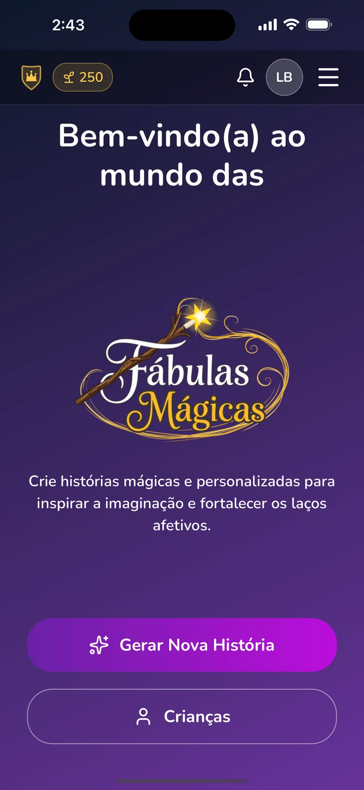 Fábulas Mágicas - Tela Inicial